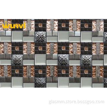 Colorful Heat Resistant Glass And Metal Mosaic Tile For Bat
